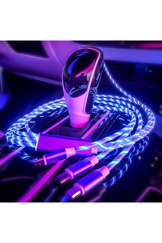 Mufunye Mavi 1.2m Tpe+alüminyum Halkaşar 2.4a Hızlı Şarj Kablosu - /android/type-c Uyumlu, Işıklı, Dayanıklı