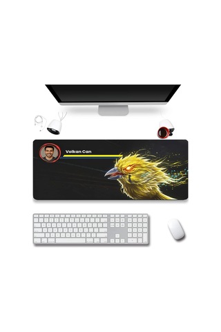 Sonictouch Kişiye İsme Özel Kanarya Figürlü Sarı Lacivert Fotoğraflı Xxl Dikişsiz Gamer Klavye Mouse Mousepad