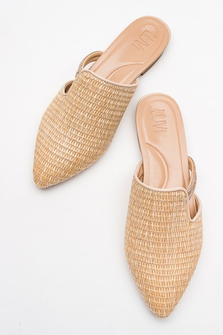 Luvishoes Pesa Krem Hasır Taşlı Kadın Terlik Krem