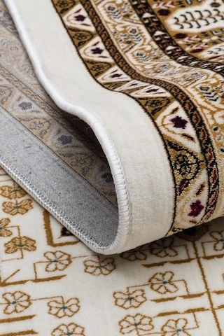 Eko Halı Sateen Afghan 03 Beige Premium Yıkanabilir Afgan Desenli Kaymaz Taban İnce Dokuma Halı Bej