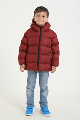 Erkek Çocuk Bordo İçi Polarlı Kapüşonlu Su Geçirmez Rüzgara Dayanıklı Cepli Şişme Kışlık Mont Bordo