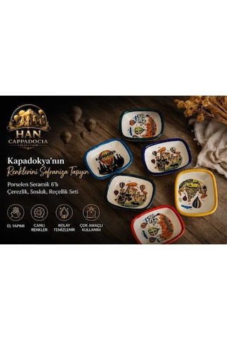 Kapadokya Çerezlik,sosluk,reçellik,zeytinlik,baharatlık,kahvaltılık Sunum Kaseleri 6 Lı Dikdörtgen Çok Renkli