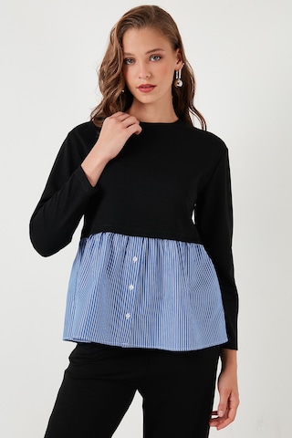 Lela Bisiklet Yaka Gömlekli Oversize Fit Oysho Kumaş Bayan Sweat 5865880 Siyah