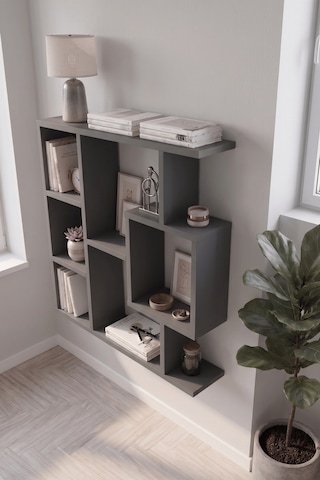 Reyo Enda Home Yegane Duvar Rafı, Duvar Kitaplığı, Dekoratif Kitaplık, Zeminde veya Duvarda Kullanıma Uygun Antrasit