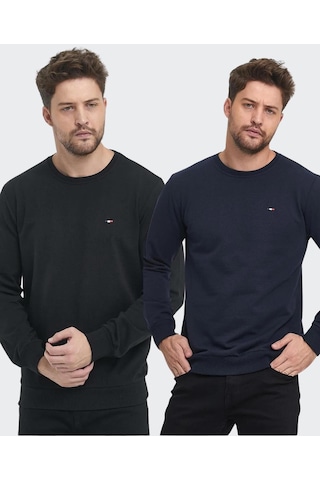 Metalic Erkek Siyah-antrasit Bisiklet Yaka Nakış Detaylı Regular Fit 2'li Sweatshirt Mmtlce70-2 001