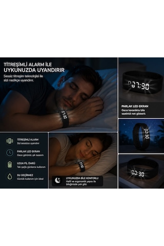 Siyah Led Ekranlı Akıllı - Titreşimli Ve Alarm Özellikli Adımsayar