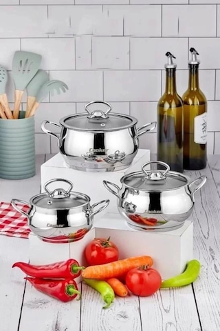 Cooker Ckr3336 Lara Çelik Güveç Tencere Seti 3 Lü 12-14-16 Cm
