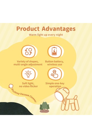 Yunboo Mavi Geyik Figürü Led Mini Gece Lambası - Katlanabilir Kulaklı, 3 Adet Düğme Pil Dahil Açık Mavi