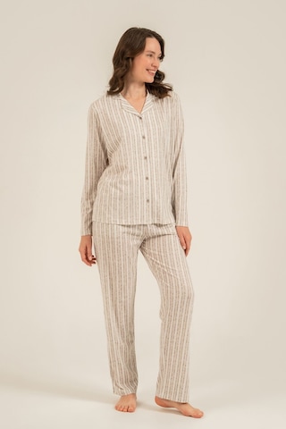 Arnetta Kadın Kahverengi Çizgili Gömlek Pijama Takımı Ar3780-s-v2 Ar3780-s-v2