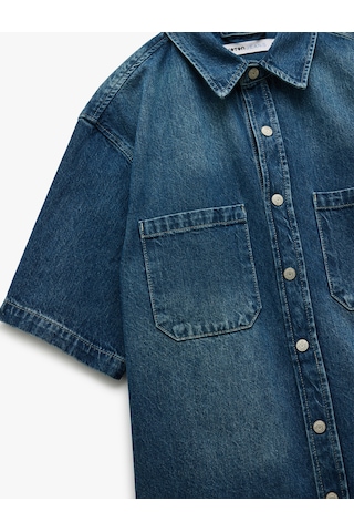 Koton Pamuklu Cepli Kısa Kollu Oversize Denim Gömlek Ceket Orta İndigo 5sam50023nd Indıgo