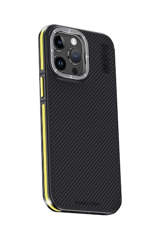 Cosmotex Joko İphone 15 Pro Kılıf Aramid 600d Kevlar Karbon Fiber Magsafe Kapak - Sarı