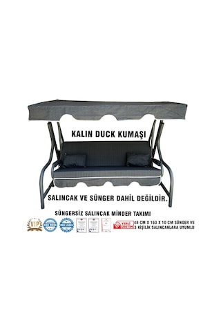 Lüks Duck Vip Salıncak Minder Seti 3 Kişilik Süngersiz Tenteli-siyah-salıncak Minder Seti Siyah
