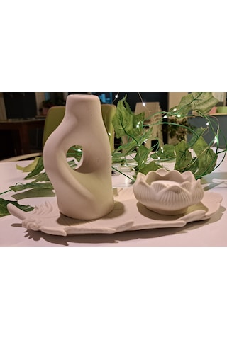 Flora Vazo Ve Lotus Çiçeği 3 Lü Takım
