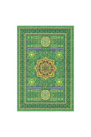 Cool Halı Colorium Yeşil Salon Oturma Odası Halısı Etnik Desenli Saçaksız Dört Mevsim Şönil Halı