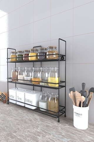 Eva Metal Tasarim Metal Baharatlık Standı Küçük Boy Baharatlık Rafı Siyah