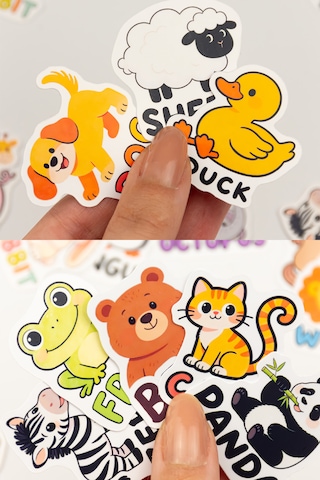 İngilizce Hayvanlar Sticker Paketi 25 Parça Kaliteli Su Geçirmez Etiket Seti Çok Renkli