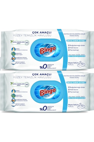 Bingo Clean Yüzey Temizlik Havlusu 96 Yaprak Beyaz Sabun 2 Li