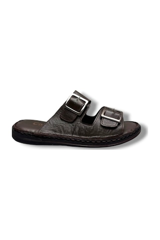 Cakgo 602-26 Hakiki Deri Ultra Soft Çift Tokalı Anatomik Erkek Terlik 40-47 Kahverengi