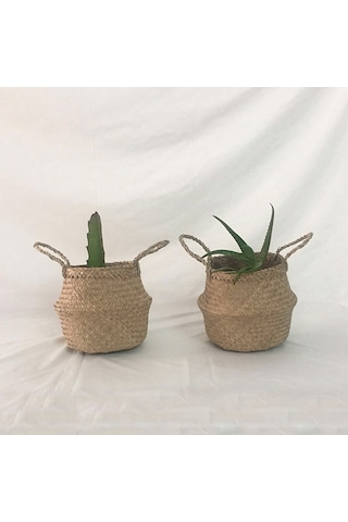 Geeroyoo 2 Adet Doğal Deniz Otlu Örgülü Sepet - Çok Amaçlı Depolama, Bitki Saksısı, Dekoratif Organizatör
