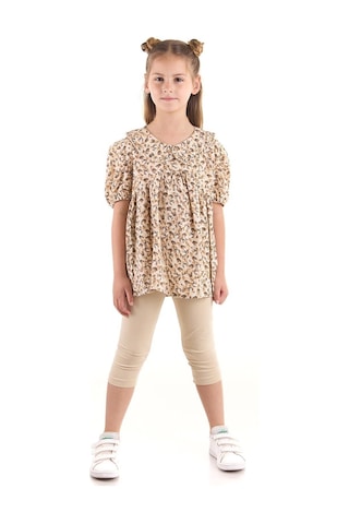 Ahengim Kız Çocuk Takım Vizkon Bluzlu Taytlı Alt Üst Takım Pamuklu Ak2521 Bej