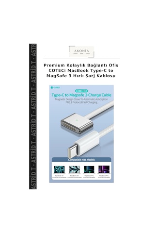 Premium Kolaylık Bağlantı Ofis Coteci Apple MacBook Uyumlu Type-c To Magsafe 3 Hızlı Şarj Kablosu