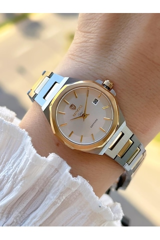 Raymond 2 Yıl Garantili Çelik Kasa Ve Kordon Kararma Renk Atma Yapmaz 5 Atm Kadın Kol Saati 611189.2 Gümüş - Sarı