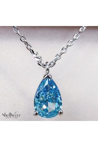 Mavi Ay Işığı Mozanit Taş 925 Ayar Gümüş Kadın Kolye Gümüş