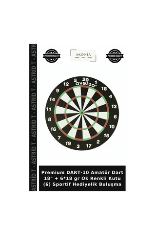 Premium Dart-10 Amatör Dart 18" + 6 18 Gr Ok Renkli Kutu 6 Sportif Hediyelik Buluşma
