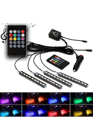 Araç İçi Ayak Altı Rgb 9 Led Kumandalı Oto Şerit Aydınlatma - 418154473