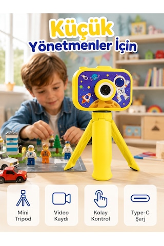 Çocuk Kamerası Fotoğraf Ve Video Çekimi Mini Tripodlu Şarjlı Dijital Kamera 2.0 Tft Ekran Standart