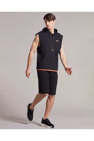 Skechers M Lw Fleece Two Yarn Mesh Detailed Sleeveless Hoodie Sweatshirt Erkek Siyah Sweatshirt S231029-001