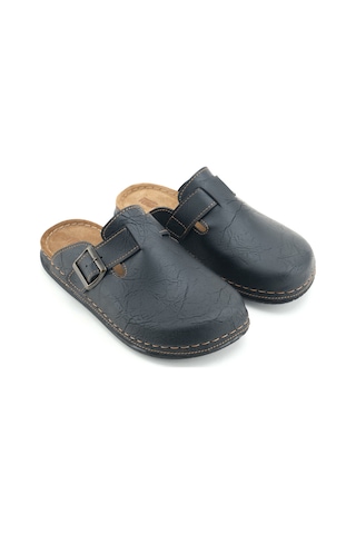 Gezer Erkek İç Taban Hakiki Deri Tek Toka Ayarlanabilir Ev Bahçe Günlük Terlik Siyah