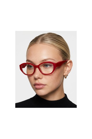 Stella Kırmızı Red Geometrik Cat Eye Kalın Saplı Mavi Işık Koruyucu Gözlük