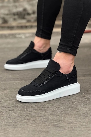 Mevese Oxed Erkek Günlük Bağcıklı Kot Kumaş Spor Sneaker Ayakkabı - Siyah