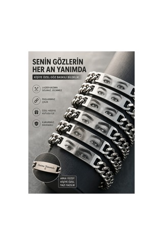 Kişiye Özel Göz Portre Çelik Bileklik Hediyelik Anlamlı Hediye Gümüş