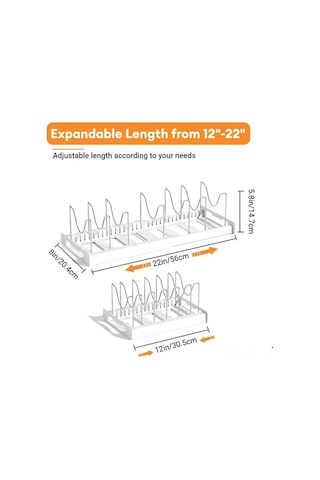Fortunelane Genişletilebilir Beyaz Tencere Dolabı Rafı 7 Ayarlanabilir Çelik Bölmeli 12-22 İnç Beyaz