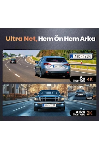 X4 2 Kameralı Ekranlı Wifi Araç Dvr Kamera 512gb Destekli G Sensö
