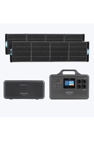 Antfea S2200 Pro Taşınabilir Güç Kaynağı + B2200 Backup Yedek Batarya + 2 Adet 400w Taşınabilir Güneş Paneli 2.4 Kw / 4.4 Kwh / 800 W