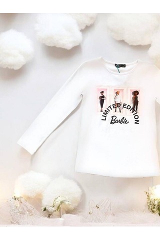 Zekids Kız Çocuk Pamuklu Mevsimlik İnce Uzun Kol Barbie Tshirt-14474 Beyaz