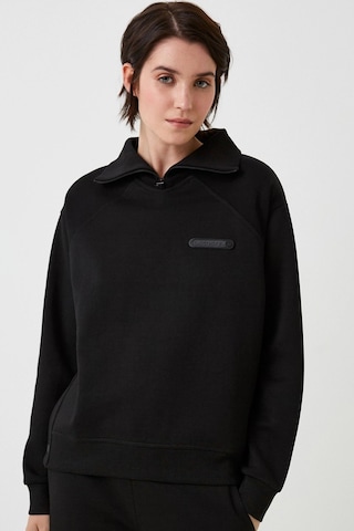 Lacoste Olympic Women's Half Zip Stand Up Collar Sweatshirt Kadın Yarım Fermuar Dik Yaka Sweatshirt Siyah Siyah