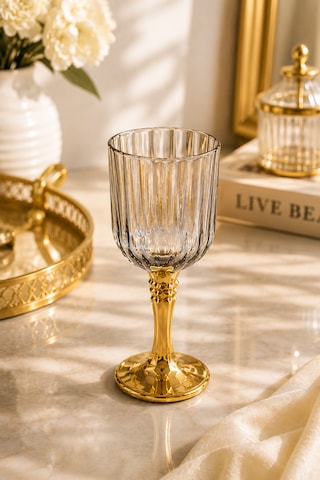 6 Lı Gold Kaplama Cam Kahve Yanı Su Bardağı Sunum Bardak 75ml