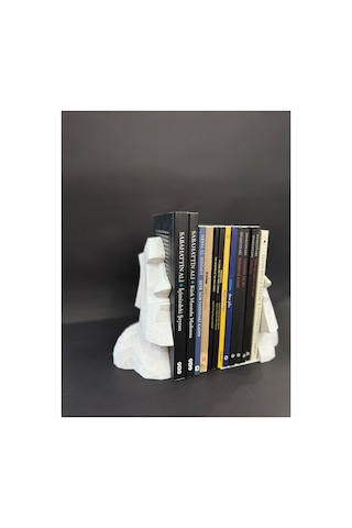 Moai Heykel Kitap Tutucu Granit Mermer Beyaz Kitaplık Desteği