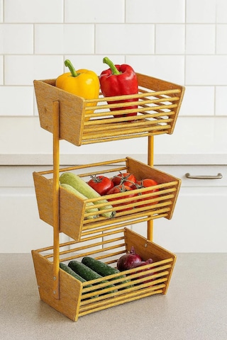 Bambu 3 Katlı Sebzelik Doğal, Şık Ve Fonksiyonel Mutfak Düzenleyici 32 28,5 67 Cm Bambu