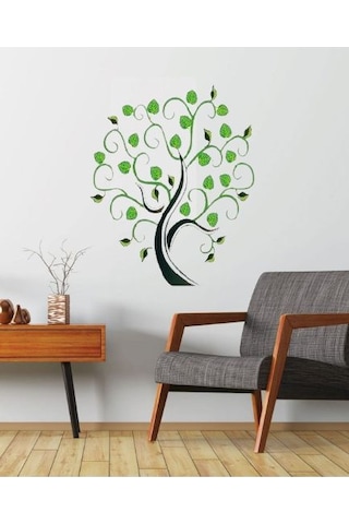 Duvar Süsü Sticker 2 Adet Ağaçlı Şeffaf Filmli Pvc 70x50x0,5cm