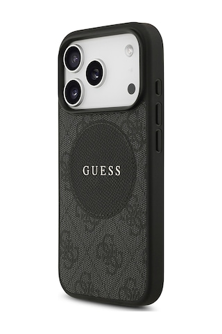 Apple Uyumlu iPhone 17 Pro Kılıf Guess Lisanslı M-safeli Yazı Logolu Circle Classic Kapak Siyah Siyah