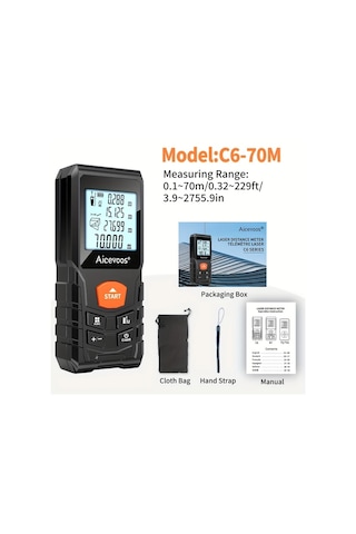 Elmpaly Aıcevoos Yüksek Hassasiyetli Dijital Lazer Mesafe Ölçer 70m 50-120m Pil İle Çalışan Endüstriyel Ölçüm Aleti Kauçuk Kılıf