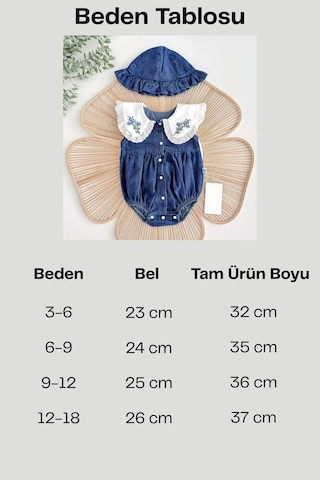 Cantoy Nakışlı Bebe Yaka Kot Bebek Tulumu Ve Şapka Takımı Koyu Mavi