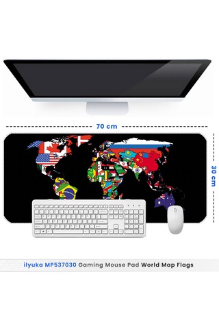 İlyuka Mousepad 70x30cm Büyük Boy Xl Mp537030 World Map Flags
