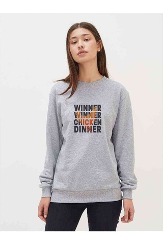 Pubg Winner Tavuk Baskılı Gri Kadın Sweatshirt