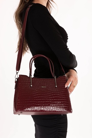 Gondol Kadın Çift Bölmeli El Ve Omuz Çantası Ald.3876 Bordo Croco